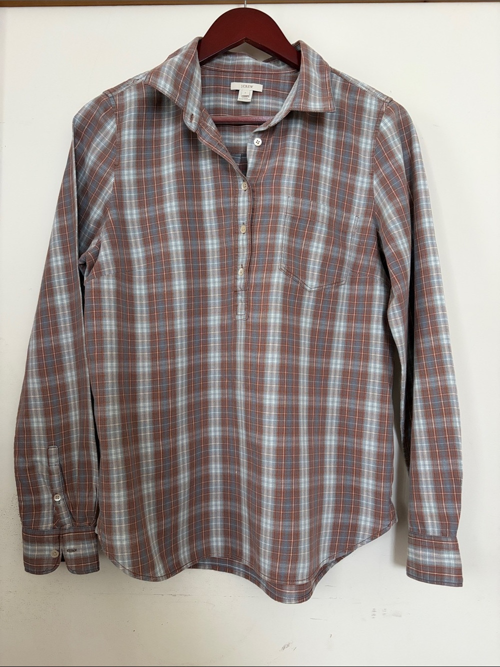J.Crew Women Carmichael plaid popover shirt.